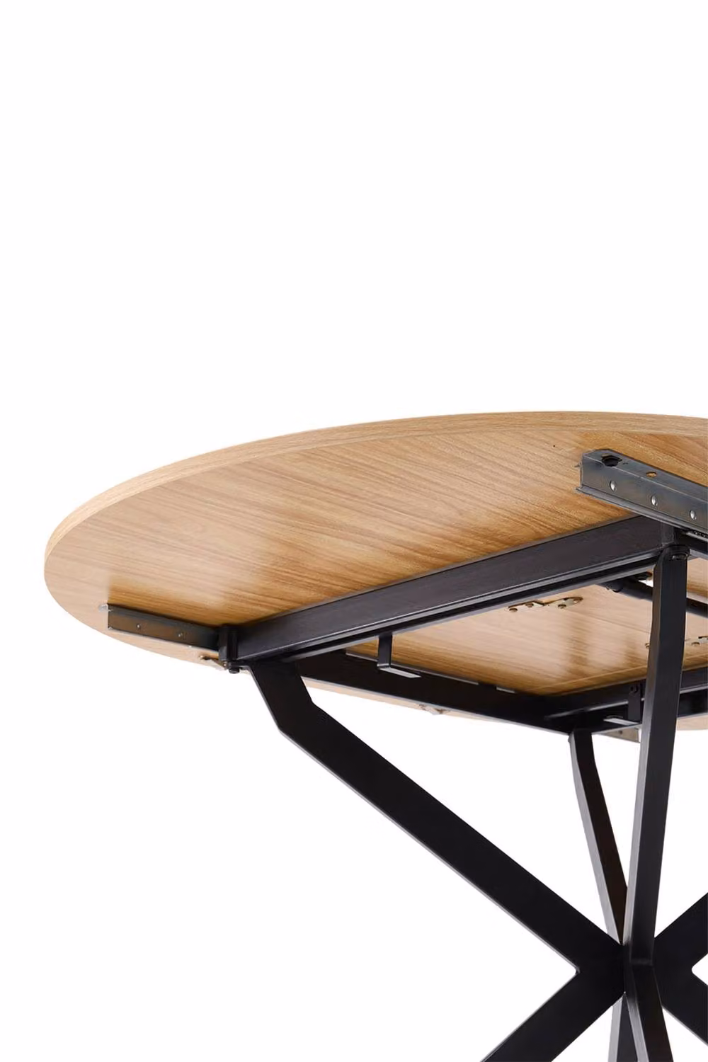 Living and Home Extendable Dining Table with MDF Laminate Top and Metal X-Frame Legs in Brown and Beige – 5
