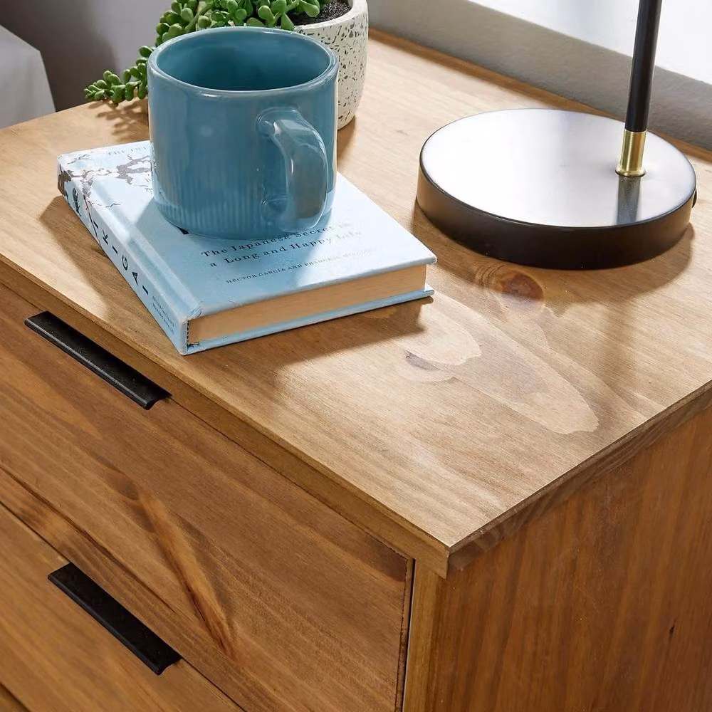 FORGEVIO Industrial Wooden Bedside Cabinet with 2 Drawers in Brown – 3