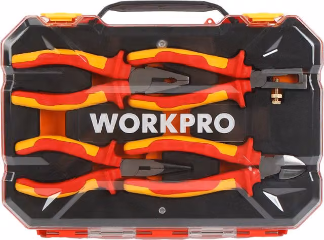 Set of 4 Workpro Insulated Pliers in Red and Transparent Plastic