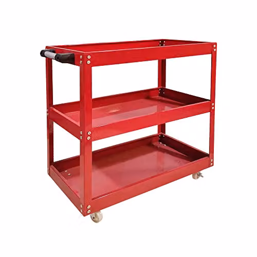 Hygrad 3 Tier Heavy Duty Steel Garage Trolley Tool Storage Cart in Red