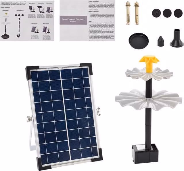 Breeins 6W Solar Fountain Pump with 6 Nozzles in Black and White