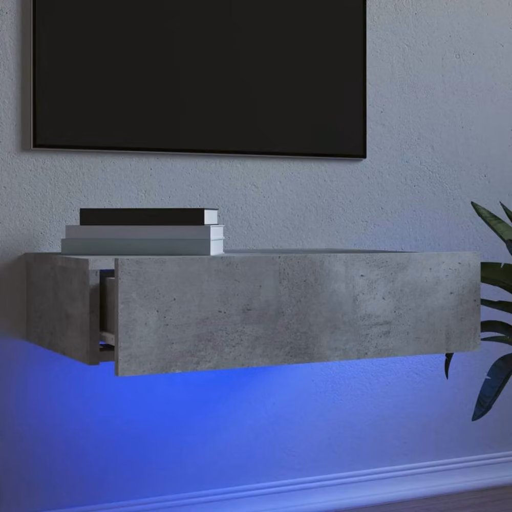 Berkfield Home Modern TV Cabinet with LED Lights in Concrete Grey, W: 60 cm, D: 35 cm, H: 15.5 cm – 2