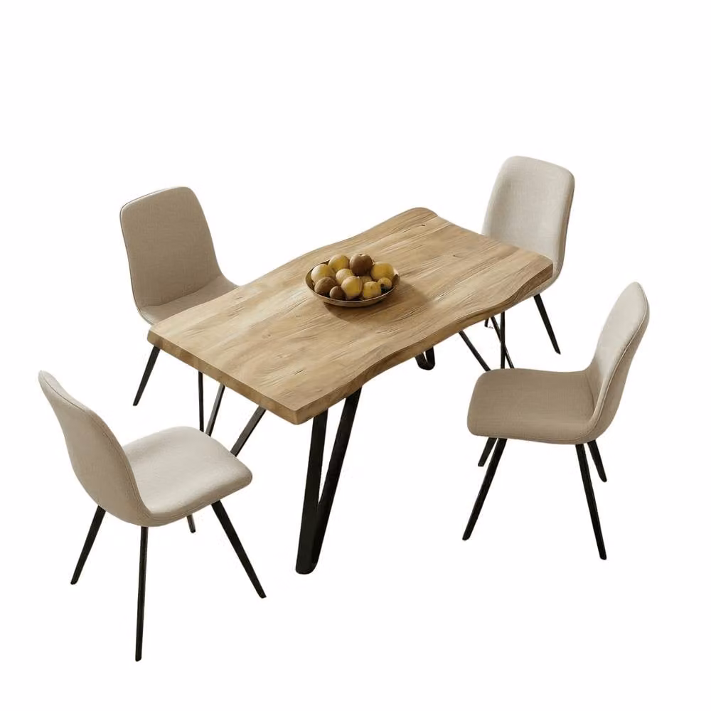 Home Source Arbore Contemporary Dining Set with 120cm Rectangular Table and 5 Beige Upholstered Chairs – 1