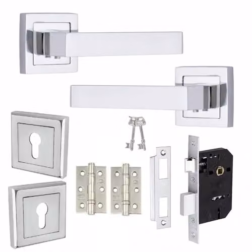 Golden Grace Delta Door Handle and Lock Set in Chrome Finish