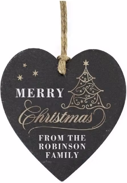 Personalised Memento Company Gold Christmas Slate Heart Ornament in Black