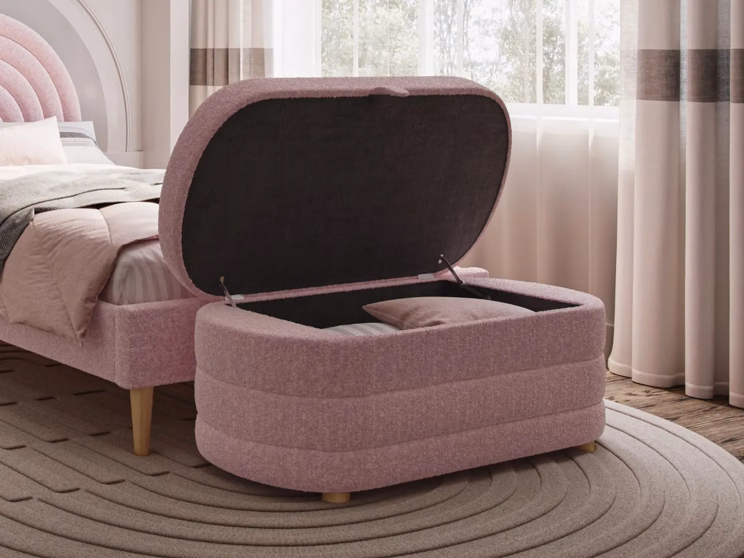 Flair Ava Boucle Upholstered Double Bed in Pink, W/D/H: 140 x 200 x 147 cm – 2