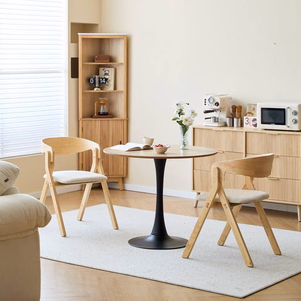 Nordlys Set of 2 Scandinavian Style Walnut Wood and Fabric Dining Chairs in Brown and Beige – 2