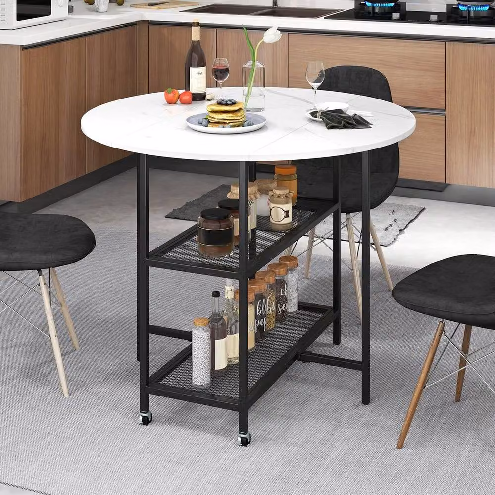 Kelvenix Modern Round White Marble Kitchen and Dining Table, Diameter: 100 cm – 3
