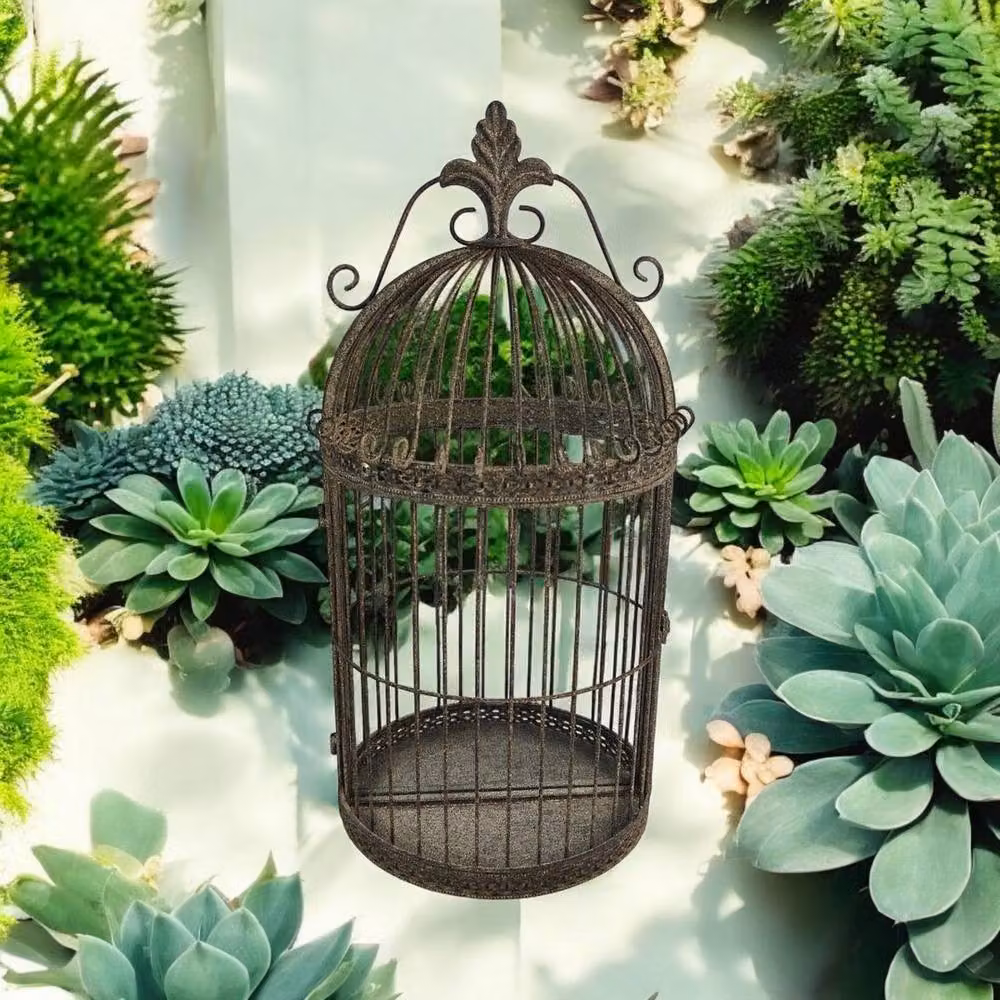 Minster Garden Mirror Cage in Antique Brown Metal, W: 32 cm, H: 63 cm, D: 17 cm – 3
