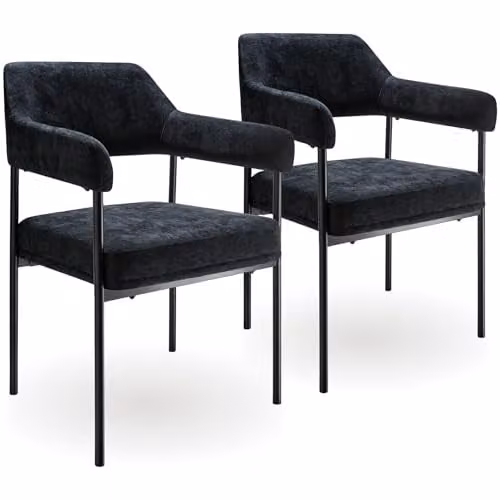 tectake Set of 2 Doe Armchairs in Black Woven Fabric with Metal Legs