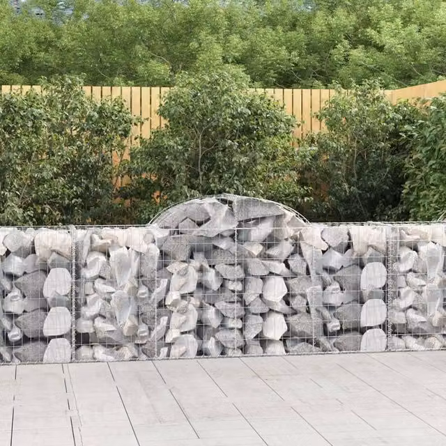 Berkfield Home Arched Gabion Baskets, 9 Piece Set, Silver Galvanised Steel, W: 200 cm, D: 50 cm, H: 80-100 cm