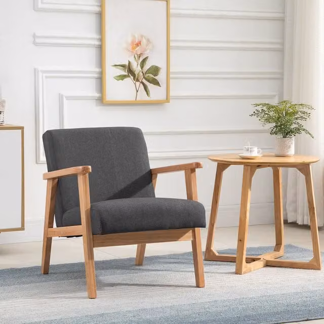 HOMCOM Retro Armchair with Rubberwood Legs in Dark Grey