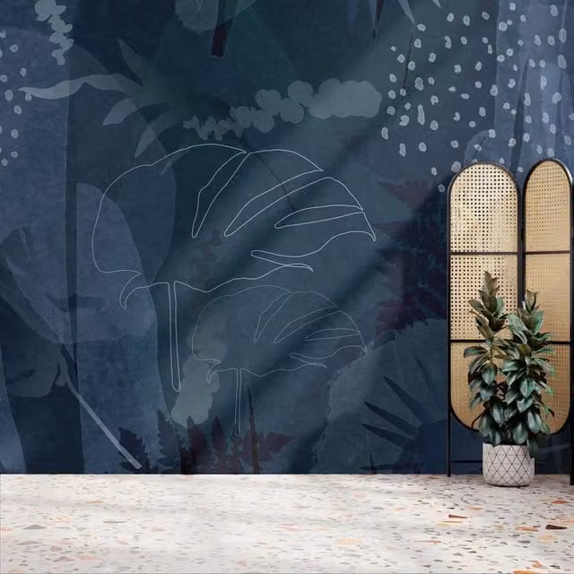 Superfresco Easy Abstract Leaf Navy Blue Floral Wall Mural W: 300 cm, H: 280 cm – 1