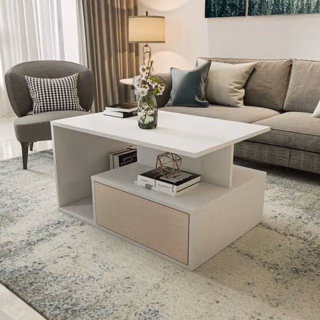 Decorotika Mana Coffee Table in Beige and Walnut MDF