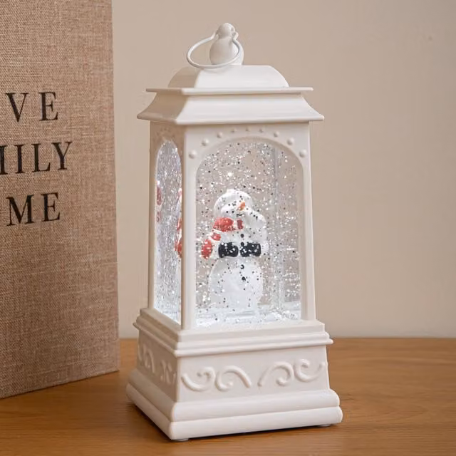 Samuel Alexander White and Silver Snowman Christmas Water Spinner Lantern with White LED, H 21 cm – 1