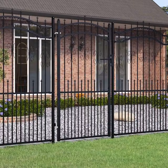 Berkfield Home Spear Top Fence Gate in Black Powder-coated Steel, W: 103 cm, H: 225 cm – 1