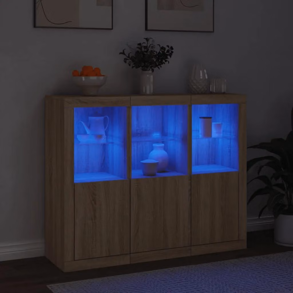 Berkfield Home Set of 3 Modern Sonoma Oak Sideboards with Integrated LED Lighting in Brown – 2