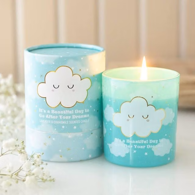 Uniqueful Cloud Print Lavender and Chamomile Blue Pillar Votive Candle, 100ml