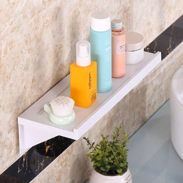 Livingandhome White Waterproof Self-Adhesive Corner Bathroom and Kitchen Shower Rack