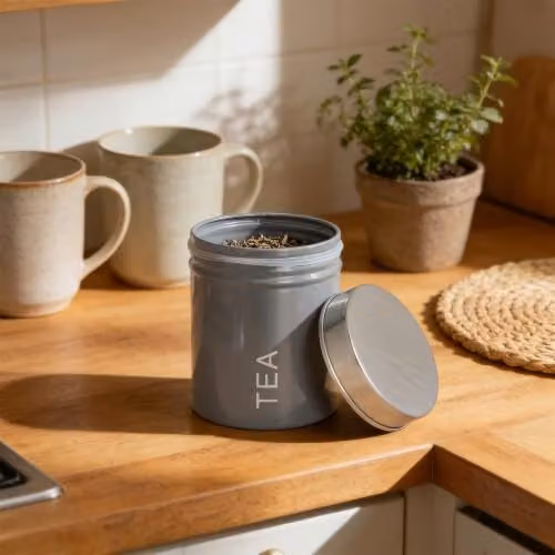 Harbour Housewares Metal Tea Storage Canister with Airtight Lid, Grey – 2