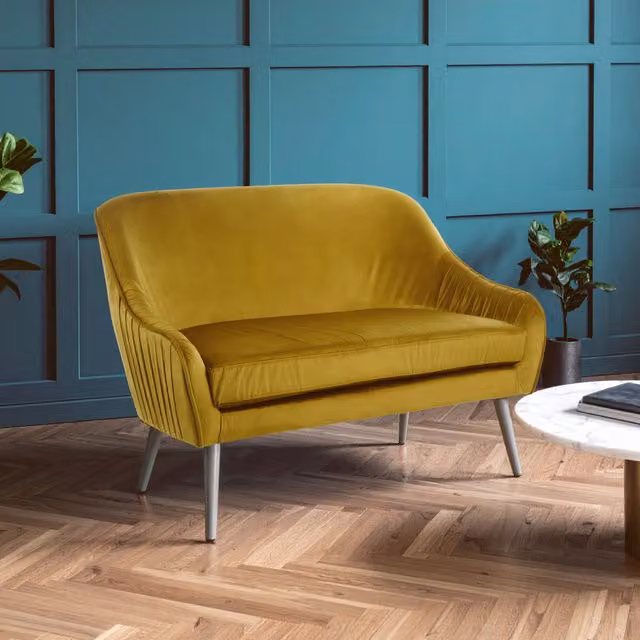Orsina Mid-century 2 Seater Velvet Sofa in Yellow