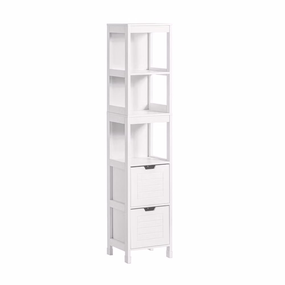 SoBuy Slim Tall Storage Cabinet with 3 Shelves and 2 Drawers in White, H 144 cm x W 30 cm – 2