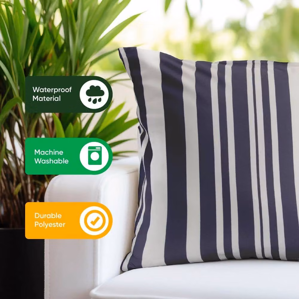 Gardenwize Pack of 2 Blue Striped Square Outdoor Scatter Cushions with Removable Washable Covers – 5
