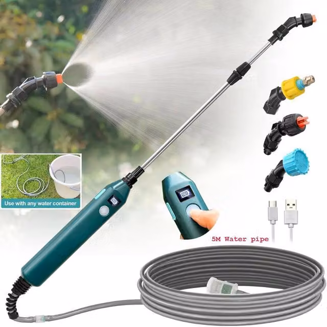EONLION Rechargeable Electric Sprayer with Telescopic Wand and Multi-Pattern Nozzle in Green