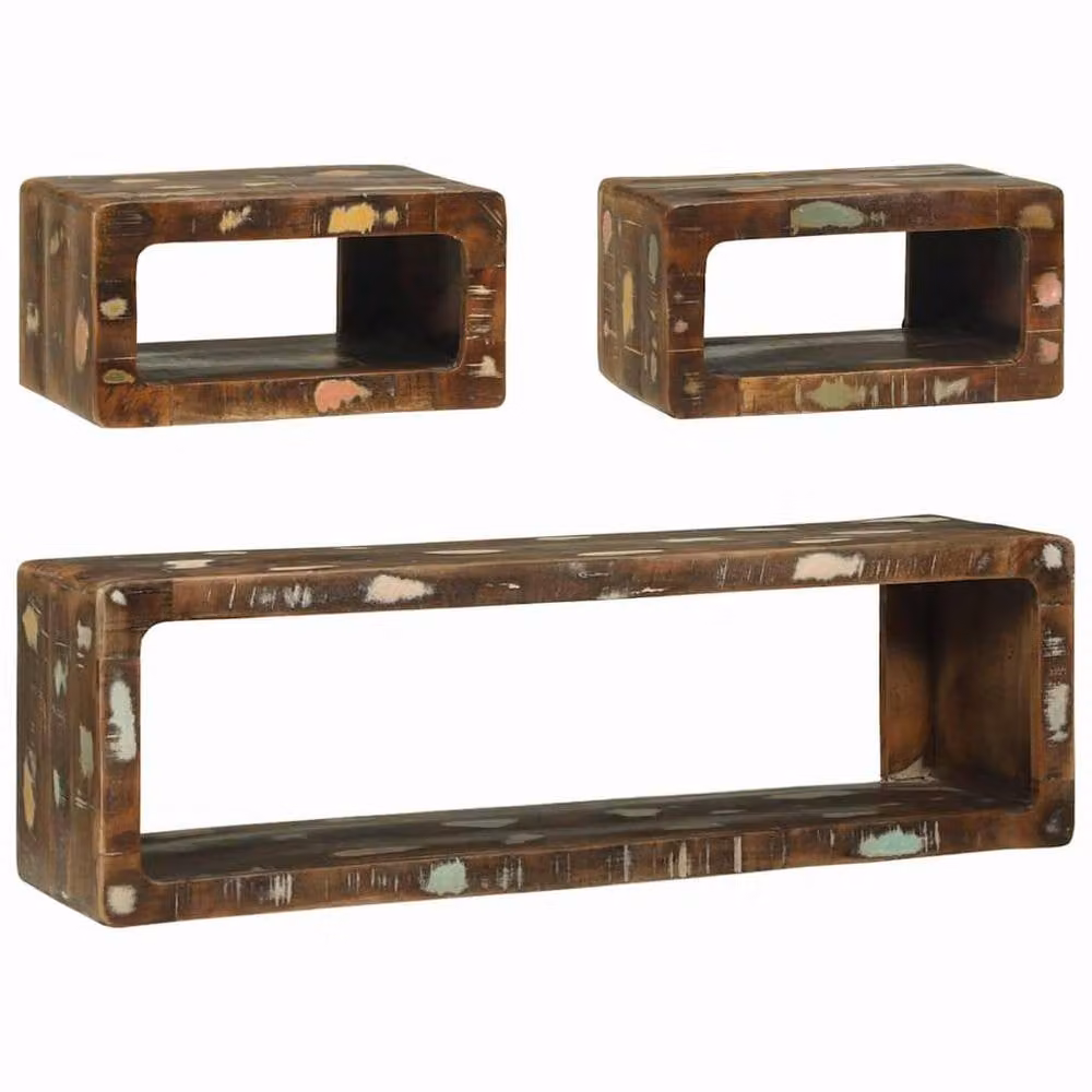Berkfield Home Modern 3 Piece Reclaimed Solid Wood TV Cabinet Set in Multicolour and Brown