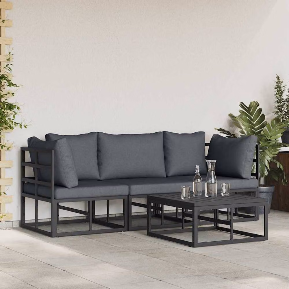 Berkfield Home 4 Piece Garden Sofa Set in Black Powder Coated Aluminium with Removable Cushions, W/D/H: 70 x 70 x 32 cm – 3