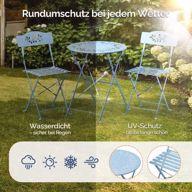 EONLION 3-Piece Folding Bistro Set in Blue with Olive Leaf Floral Pattern, Width: 100 cm – 1