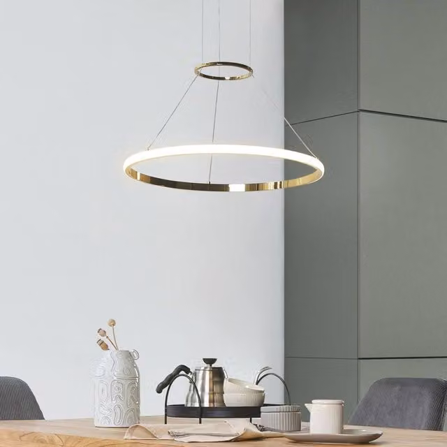 Wyld and Coco Gold Ring Pendant Lamp with Integrated LED Rings in Gold/Brass Metal – 1