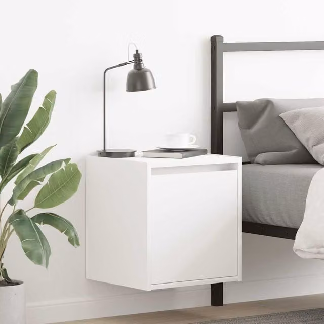 Berkfield Home Wall-Mounted Bedside Cabinet in White, W/D/H: 38 x 34 x 40 cm – 1