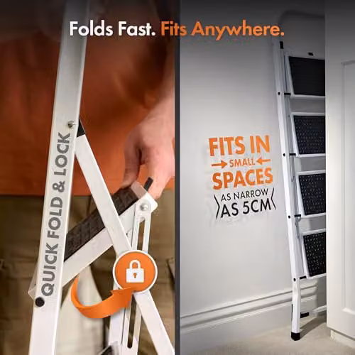VonHaus 4-Step Steel Folding Step Ladder in White with 150kg Max Capacity – 3