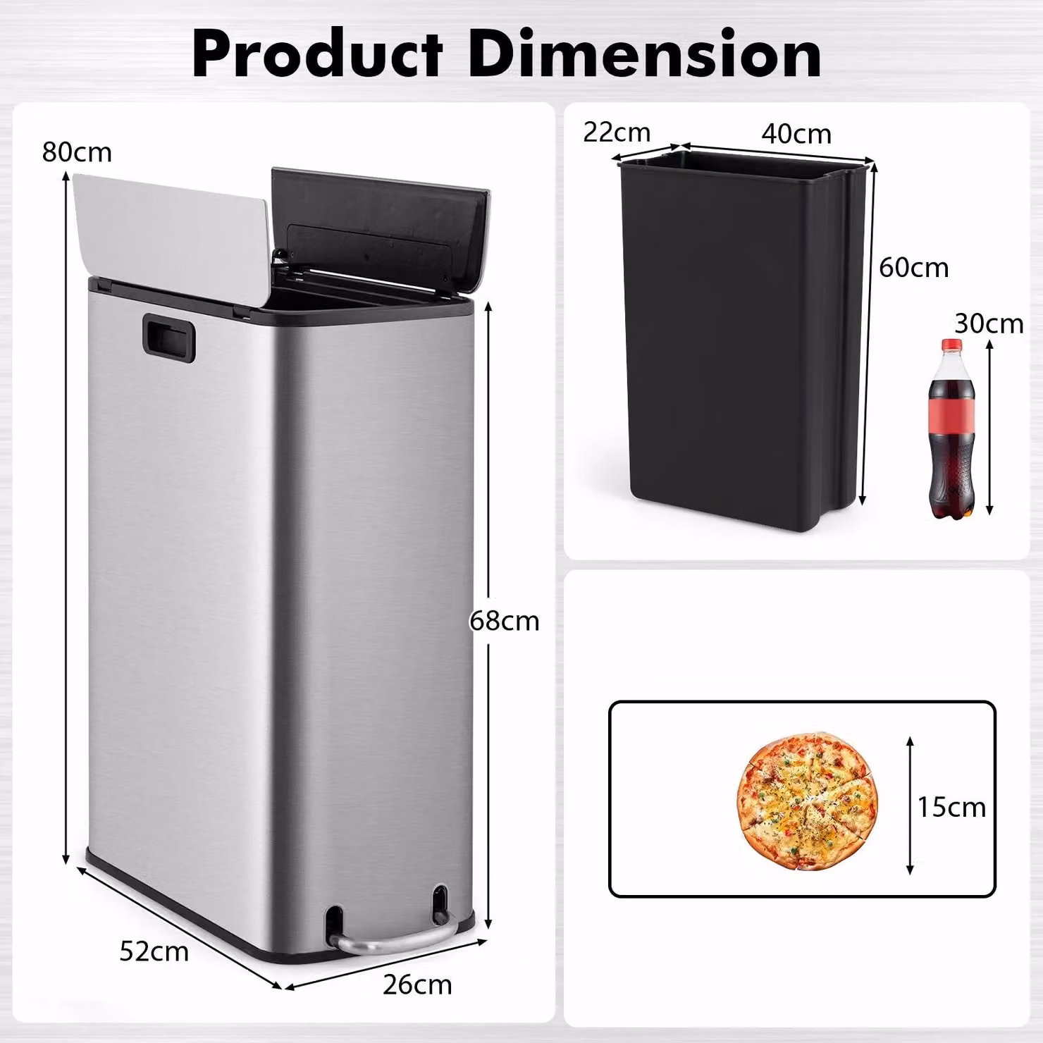 Costway 46L Slim Step Kitchen Trash Can with Removable Inner Bucket in Silver Stainless Steel – 2