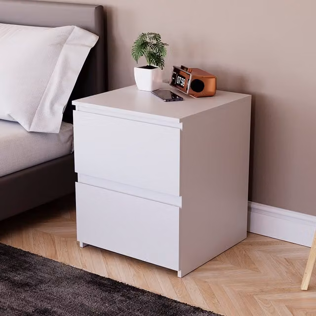 Vida Designs Denver 2 Drawer Bedside Table in White
