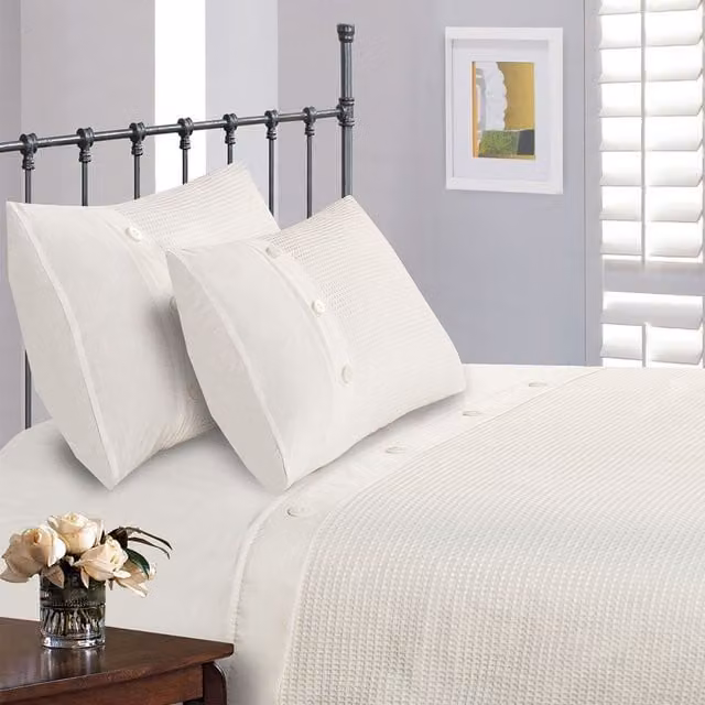 Intimates White Waffle Buttoned Duvet Cover and Pillowcase Set