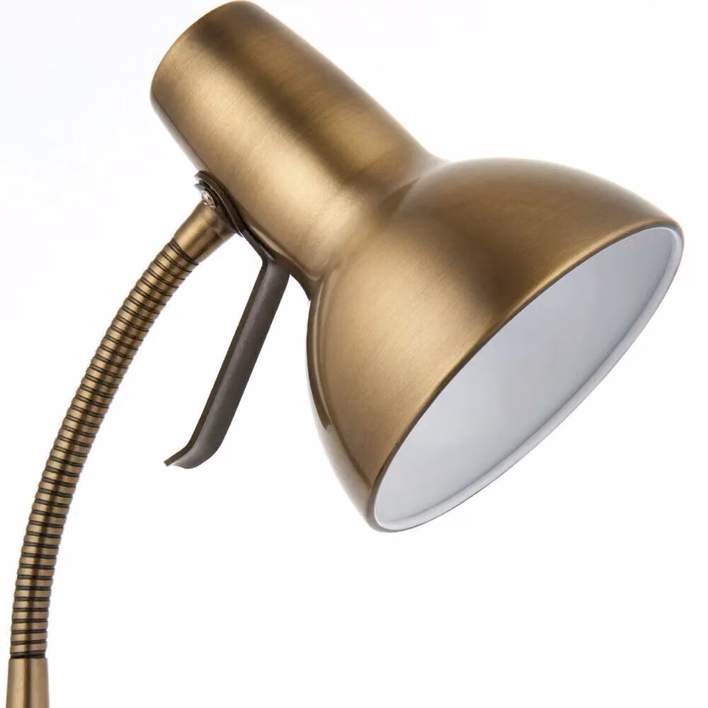 Loops Adjustable Neck Industrial Metal Desk Lamp in Antique Brass and White – 2