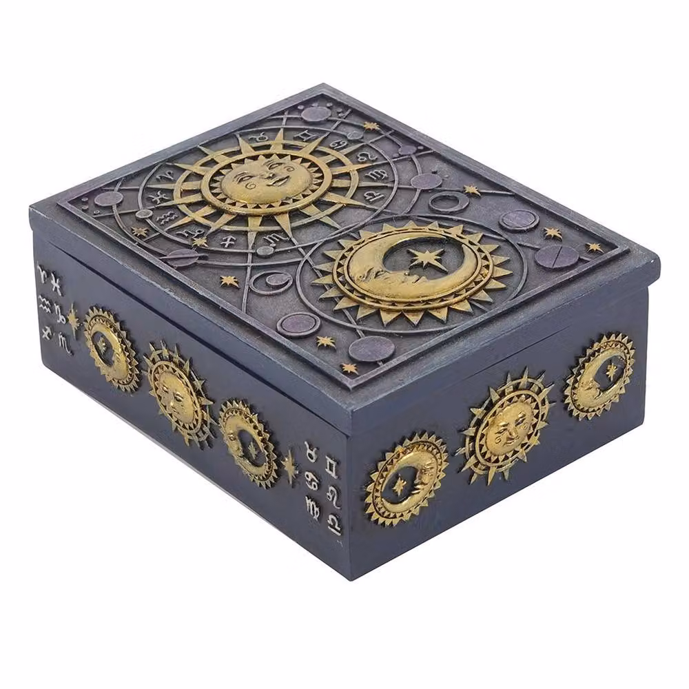Uniqueful Sun & Moon Resin Storage Box in Gold and Multicolour, W: 14.0 cm, D: 10.0 cm, H: 5.5 cm – 2