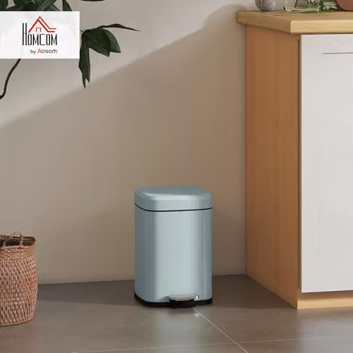 HOMCOM 12 Litre Metal Kitchen Pedal Bin with Soft-Close Lid and Removable Inner Bucket, Green, H: 36.5 cm x W: 24.5 cm x D: 24.5 cm – 2
