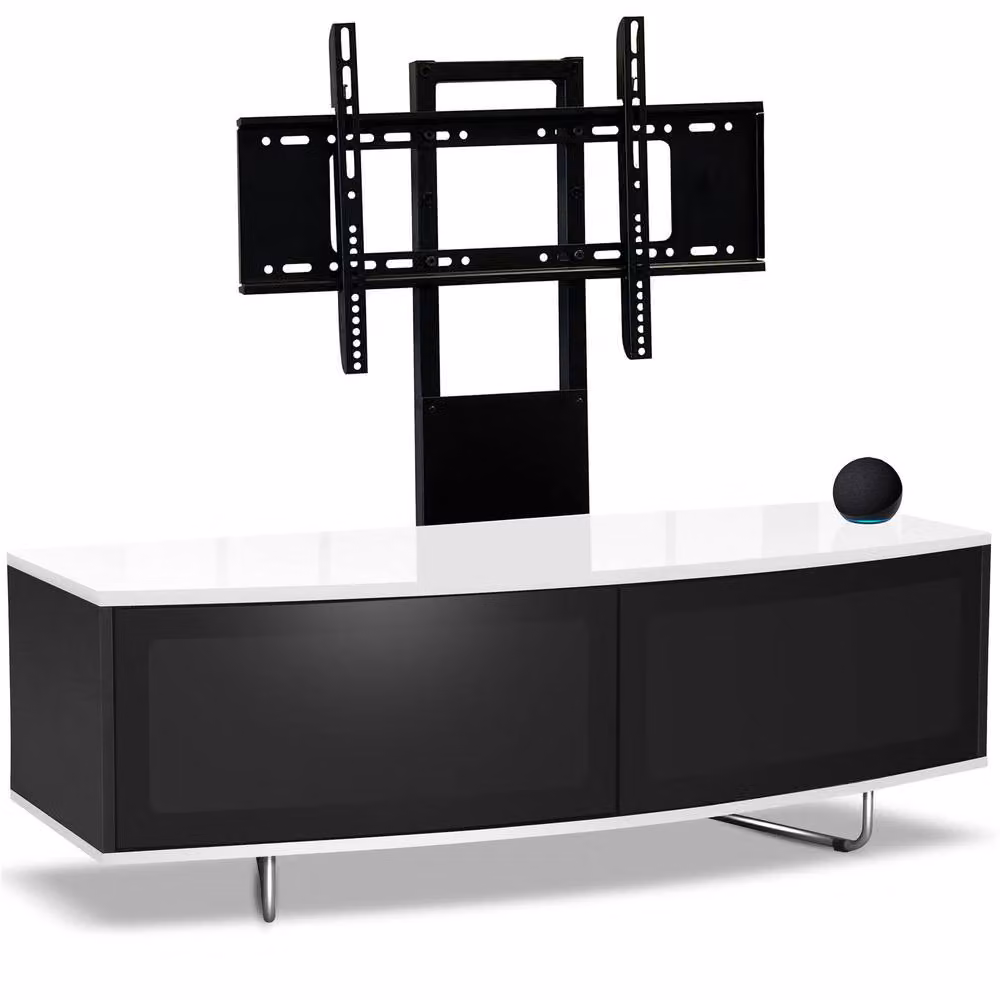 Centurion Supports CARU D-Shape Flat Screen TV Cabinet with Mounting Arm for 32-65 inch TVs, White and Multicolour, W: 120 cm, D: 39 cm, H: 43 cm – 2