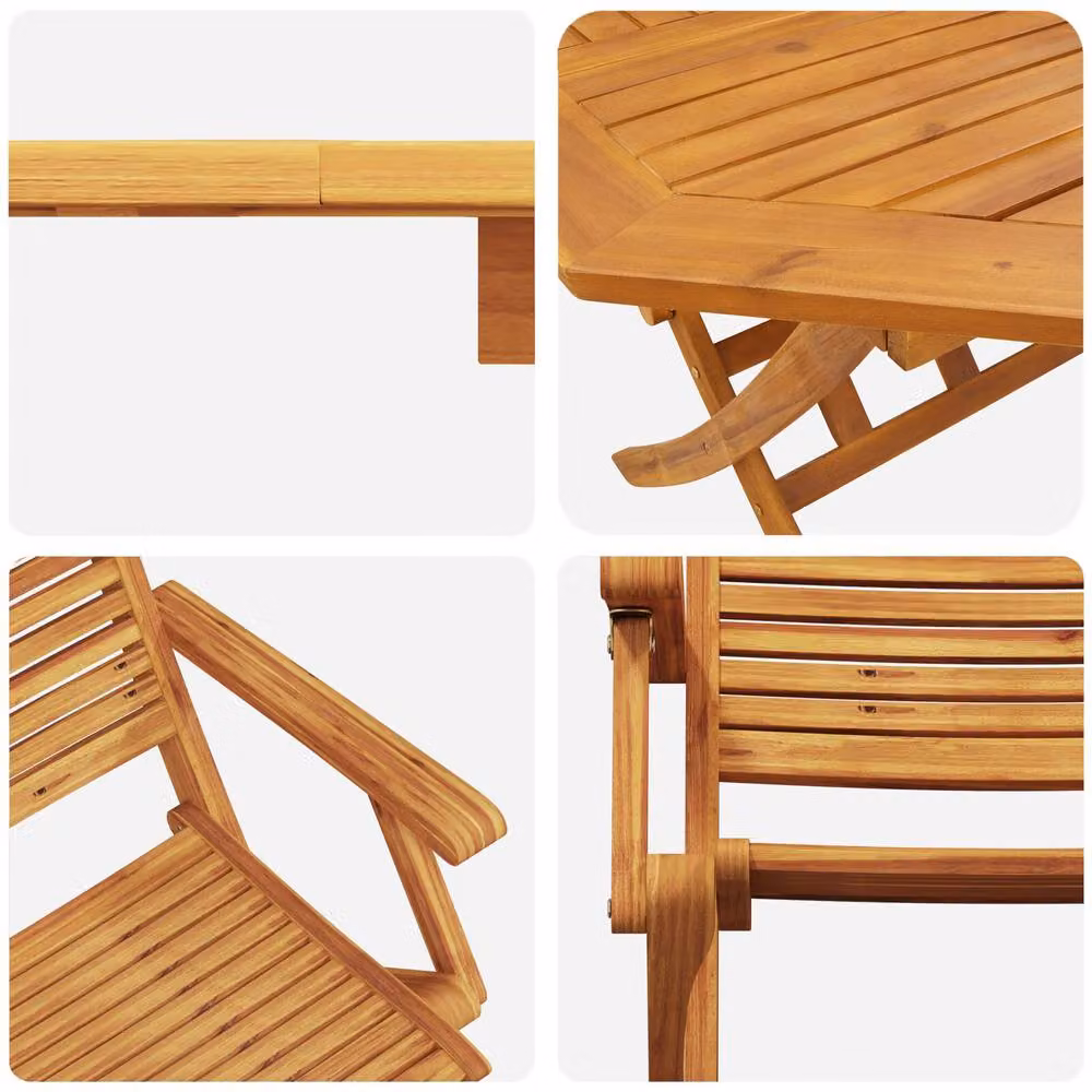 Berkfield Home 5-Piece Rustic Garden Dining Set in Brown Oiled Acacia Wood – 4