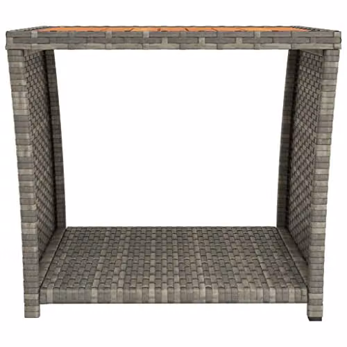 vidaXL Modern Grey Poly Rattan Tea Table with Acacia Wood Top – 5