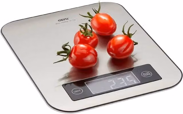 Gefu SCORE Smart Digital Food Scale with Calorie Tracking and App Control in Silver Stainless Steel