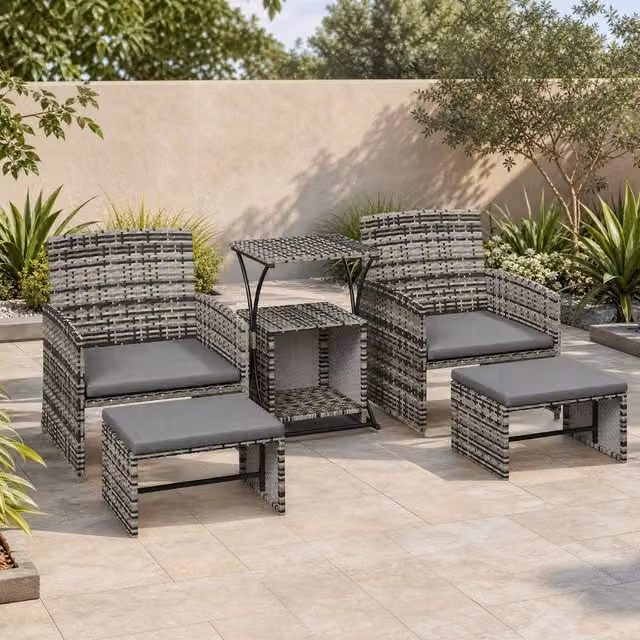 STILVORA 6 Piece Grey Patio Furniture Set with Nesting Tables