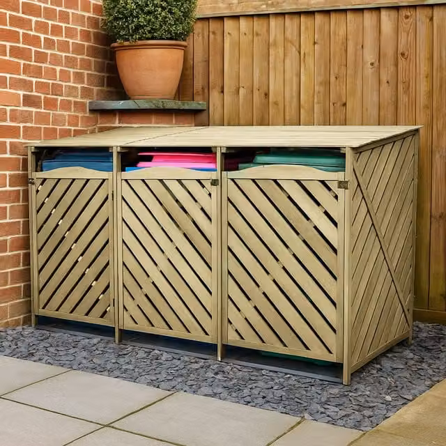 Jack Stonehouse Natural Wooden Triple Wheelie Bin Storage Shed for 240L or 360L Bins