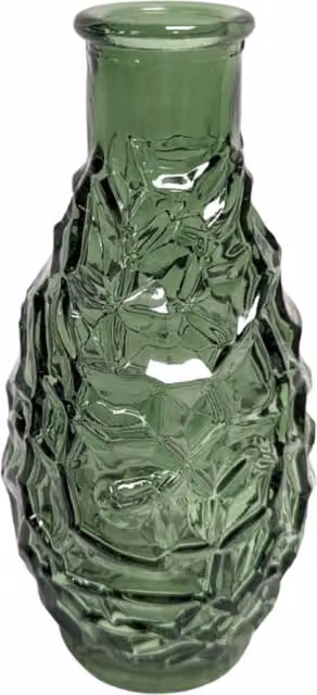 Kingsbury Gifts Green Embossed Glass Bud Vase with Geometric Design