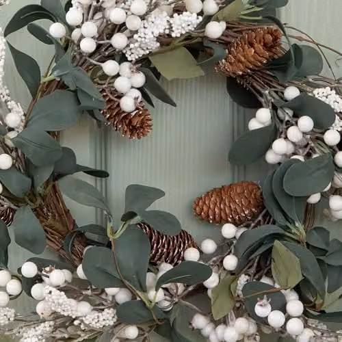 Samuel Alexander 40cm Hanging Christmas Winter Berry Wreath in White and Green – 3