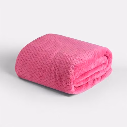 OHS Pink Honeycomb Waffle Fleece Faux Fur Blanket, W/D/H: 200 x 240 cm