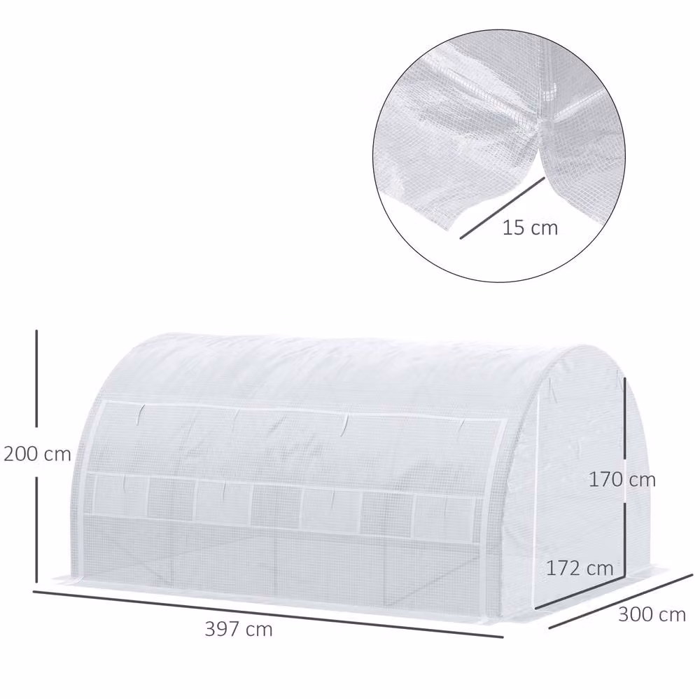 STILVORA Walk-in Greenhouse with Roll-up Sides and 8 Windows in White, W/D/H: 300 x 200 x 300 cm – 3